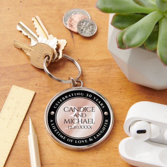 Elegant 30th Pearl Wedding Anniversary Celebration Keychain (Desk)