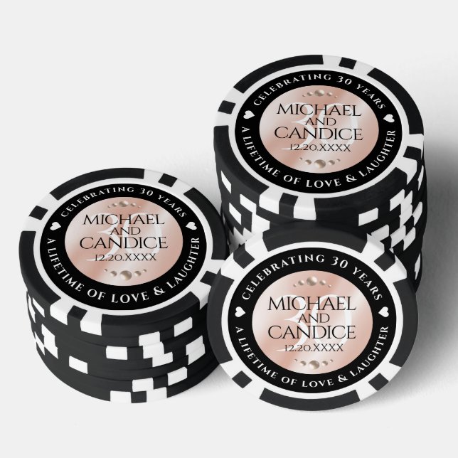 Elegant 30th Pearl Wedding Anniversary Celebration Poker Chips (Stack)