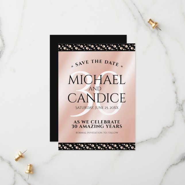 Elegant 30th Pearl Wedding Anniversary Celebration Save The Date (Front/Back In Situ)