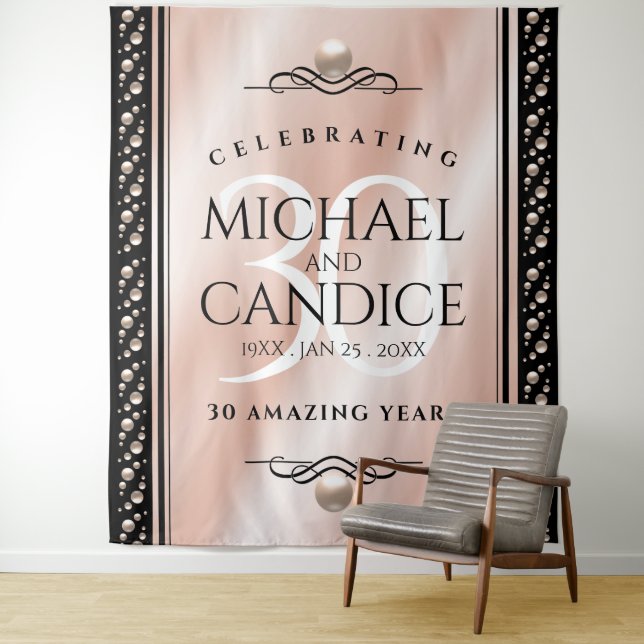 Elegant 30th Pearl Wedding Anniversary Celebration Tapestry (In Situ)