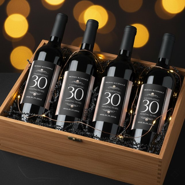 Elegant 30th Pearl Wedding Anniversary Celebration Wine Label (30th Pearl Wedding Anniversary Wine/Liquor Drink Label Cover Photo)