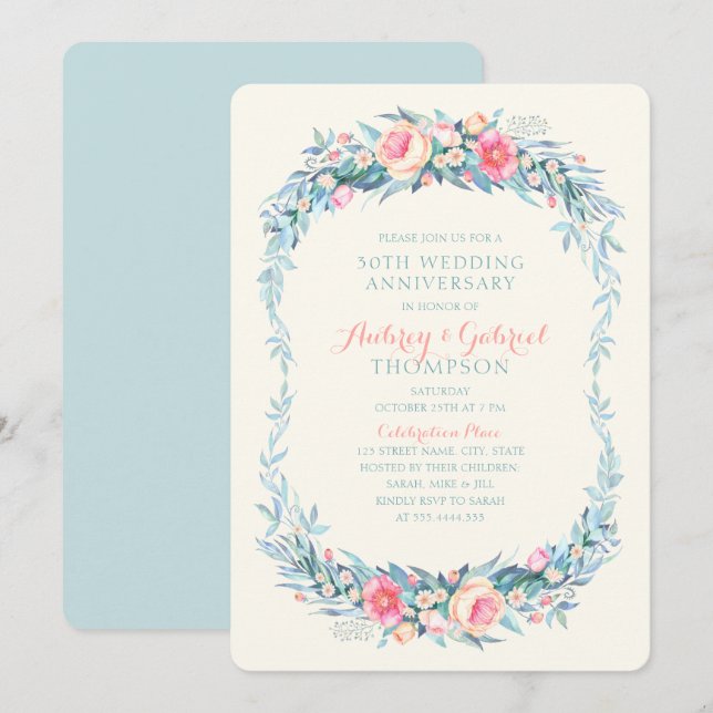 Elegant 30th Wedding Anniversary Floral Spring Invitation (Front/Back)