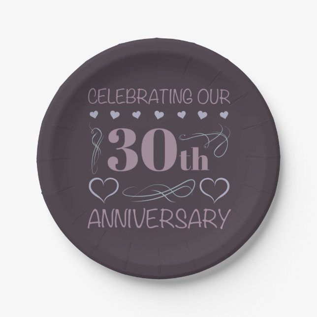 Elegant 30th Wedding Anniversary Purple Paper Plate (Front)