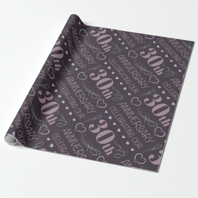Elegant 30th Wedding Anniversary Purple Wrapping Paper (Unrolled)