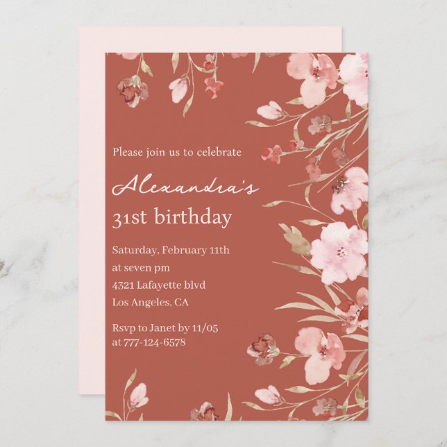Elegant 31st birthday invitations Floral Chic  (Front/Back)