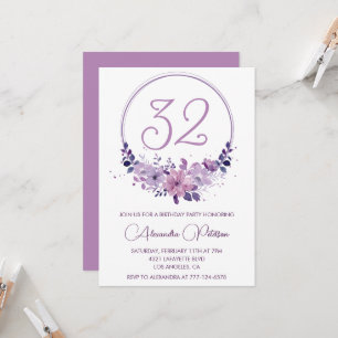 Elegant 32nd birthday invitations Floral Purple