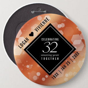 Elegant 32nd Bronze Wedding Anniversary 6 Inch Round Button