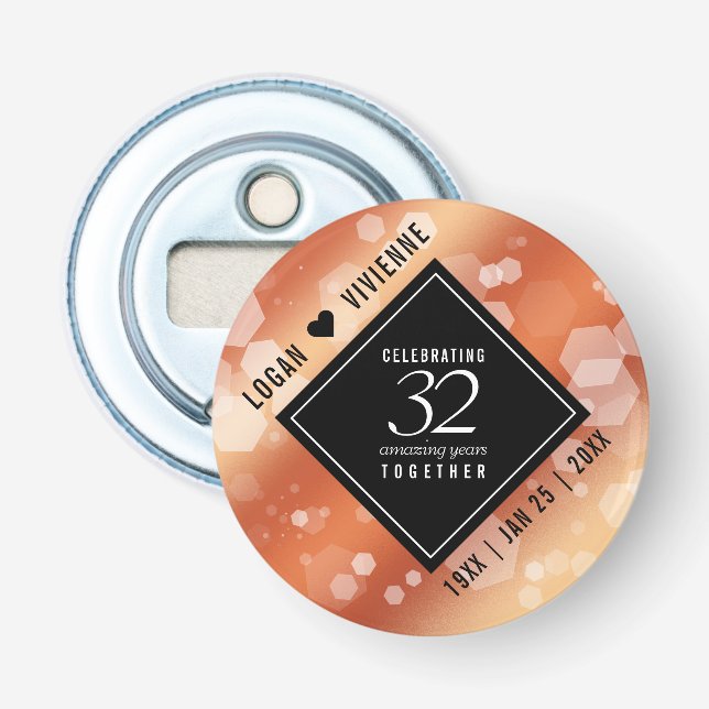 Elegant 32nd Bronze Wedding Anniversary Bottle Opener (Front)