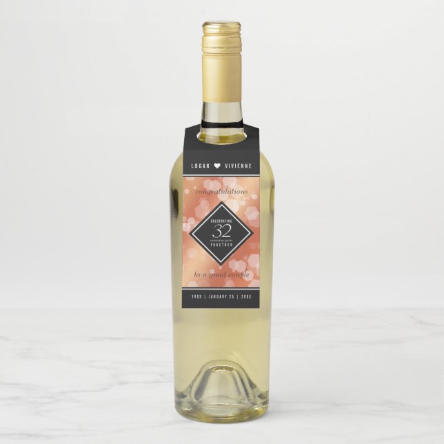 Elegant 32nd Bronze Wedding Anniversary Bottle Tag (On Bottle)