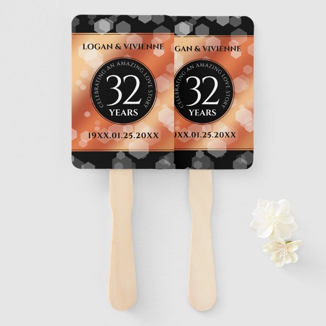 Elegant 32nd Bronze Wedding Anniversary Hand Fan (Front and Back)
