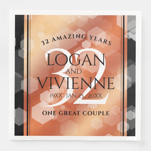 Elegant 32nd Bronze Wedding Anniversary Napkin (Front)