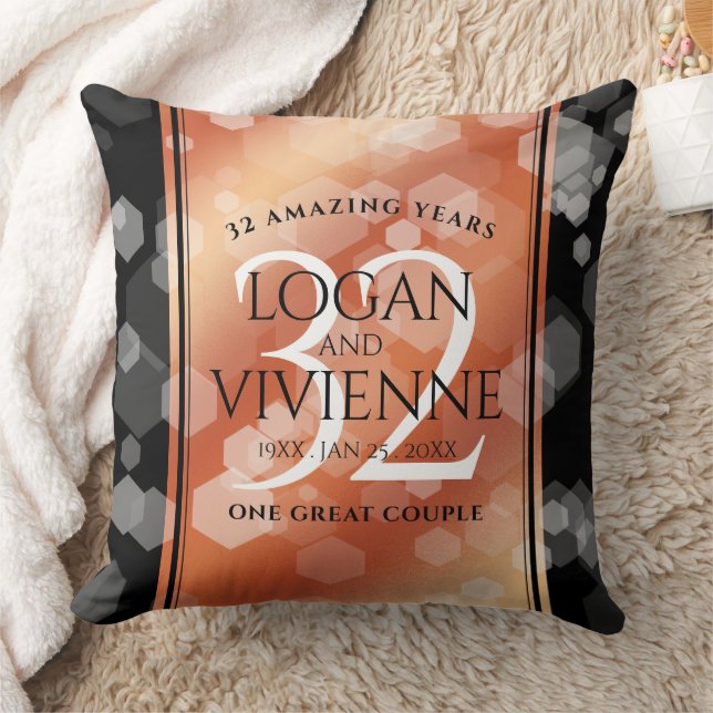 Elegant 32nd Bronze Wedding Anniversary Throw Pillow (Blanket)