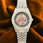 Elegant 32nd Bronze Wedding Anniversary Watch<br><div class="desc">Celebrate the 32nd bronze wedding anniversary with this commemorative watch! Elegant lettering with hexagonal confetti on a bronze background add a memorable touch for this special occasion and extraordinary milestone. Customize with couple's names,  dates of marriage,  and congratulatory messages.

Design © W.H. Sim. See more at zazzle.com/expressionsoccasions</div>