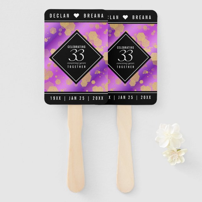 Elegant 33rd Amethyst Wedding Anniversary Hand Fan (Front and Back)