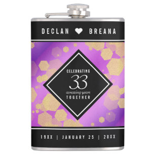Elegant 33rd Amethyst Wedding Anniversary Hip Flask