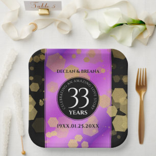 Elegant 33rd Amethyst Wedding Anniversary Paper Plate