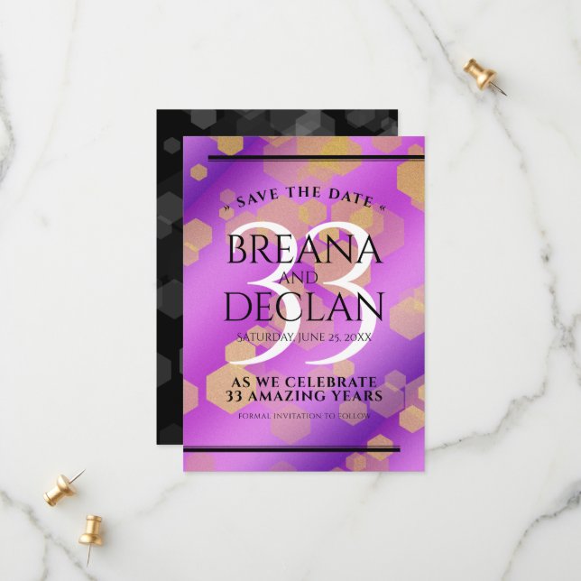 Elegant 33rd Amethyst Wedding Anniversary Save The Date (Front/Back In Situ)