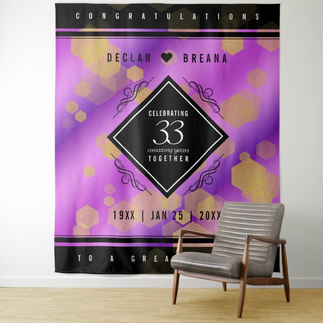 Elegant 33rd Amethyst Wedding Anniversary Tapestry (In Situ)