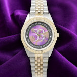 Elegant 33rd Amethyst Wedding Anniversary Watch<br><div class="desc">Celebrate the 33rd amethyst wedding anniversary in style with this commemorative watch! Elegant lettering with gold-dusted hexagonal confetti on an amethyst background add a memorable touch for this special occasion and extraordinary milestone. Customize with couple's names, dates of marriage, and congratulatory messages. Design © W.H. Sim. See more at zazzle.com/expressionsoccasions...</div>