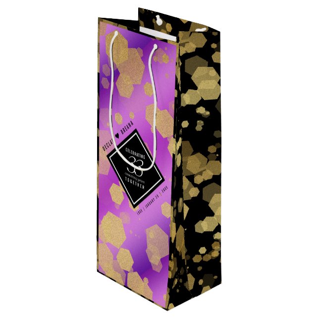 Elegant 33rd Amethyst Wedding Anniversary Wine Gift Bag (Front Angled)