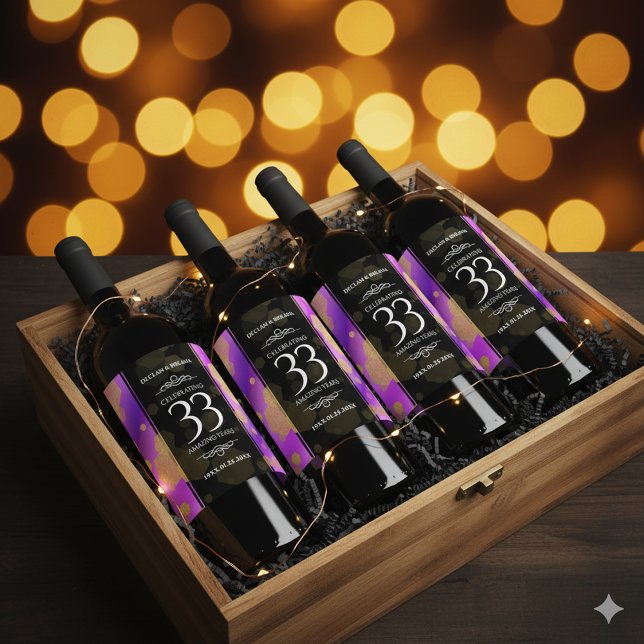Elegant 33rd Amethyst Wedding Anniversary Wine Label (33rd Amethyst Wedding Anniversary Wine/Liquor Drink Labels Cover Photo)