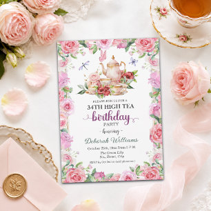 Elegant 34th Birthday High Tea Party  Invitation