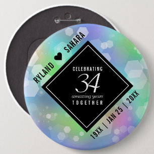 Elegant 34th Opal Wedding Anniversary Celebration 6 Inch Round Button