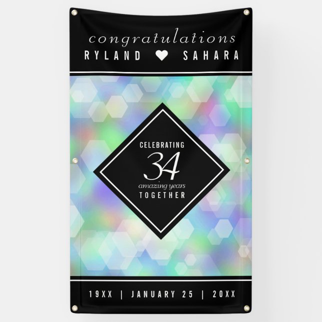 Elegant 34th Opal Wedding Anniversary Celebration Banner (Vertical)