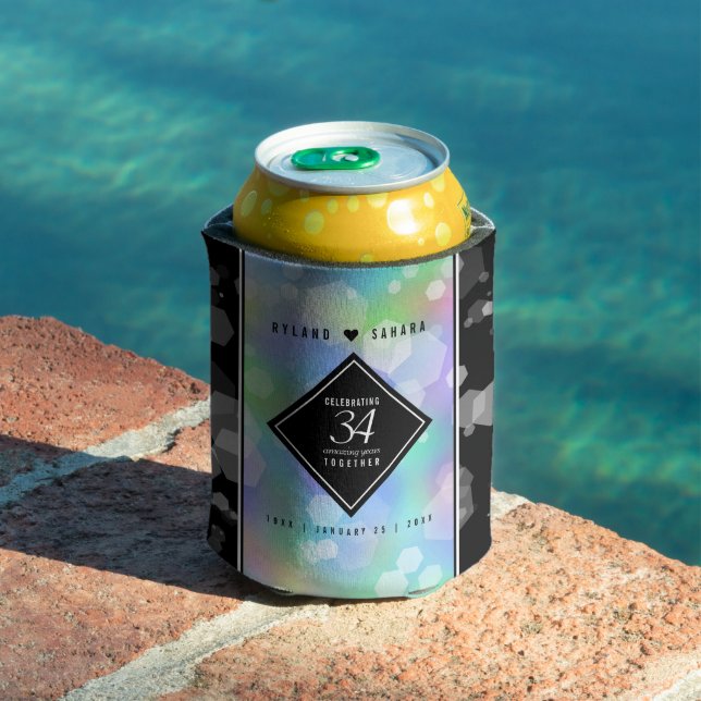 Elegant 34th Opal Wedding Anniversary Celebration Can Cooler (In Situ Pool)