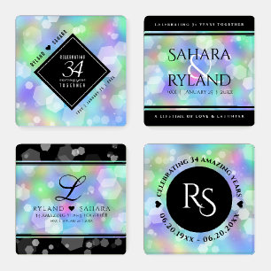 Elegant 34th Opal Wedding Anniversary Celebration Coaster Set