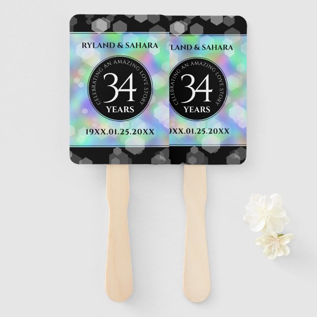 Elegant 34th Opal Wedding Anniversary Celebration Hand Fan (Front and Back)