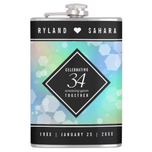 Elegant 34th Opal Wedding Anniversary Celebration Hip Flask