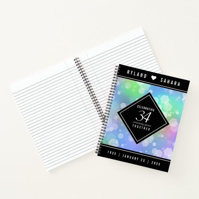 Elegant 34th Opal Wedding Anniversary Celebration Notebook (Inside)