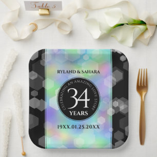 Elegant 34th Opal Wedding Anniversary Celebration Paper Plate