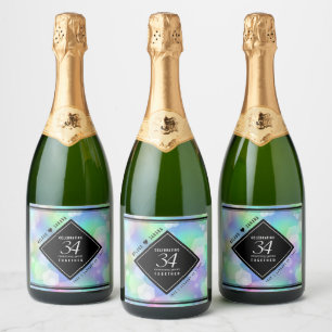 Elegant 34th Opal Wedding Anniversary Celebration Sparkling Wine Label