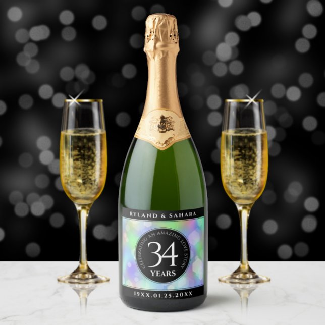 Elegant 34th Opal Wedding Anniversary Celebration Sparkling Wine Label (Creator Uploaded)