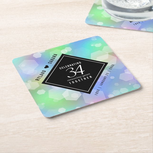 Elegant 34th Opal Wedding Anniversary Celebration Square Paper Coaster (Angled)