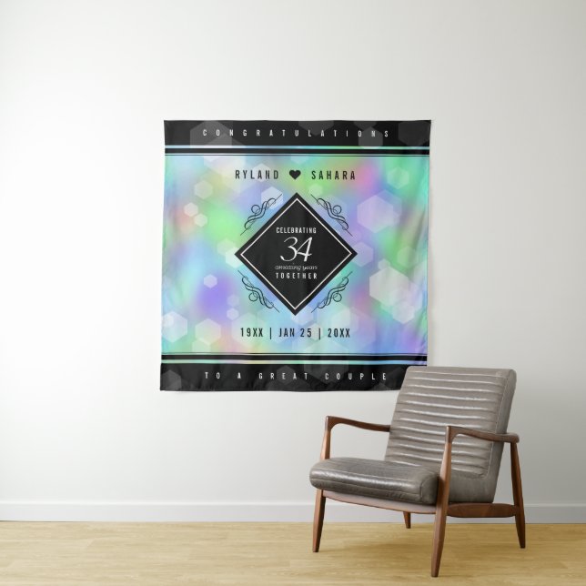 Elegant 34th Opal Wedding Anniversary Celebration Tapestry (In Situ)
