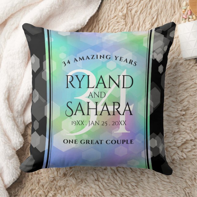Elegant 34th Opal Wedding Anniversary Celebration Throw Pillow (Blanket)