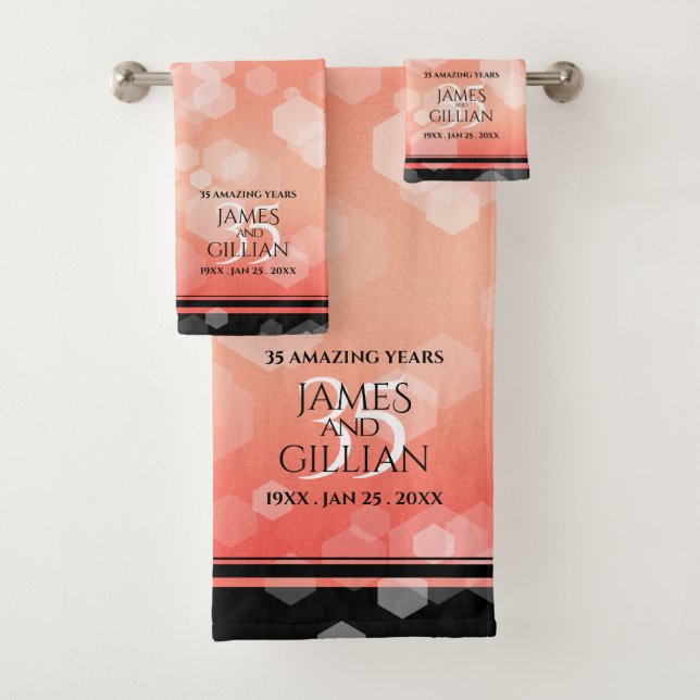 Elegant 35th Coral Wedding Anniversary Bath Towel Set (Insitu)