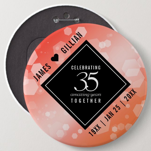 Elegant 35th Coral Wedding Anniversary Celebration 6 Inch Round Button (Front & Back)