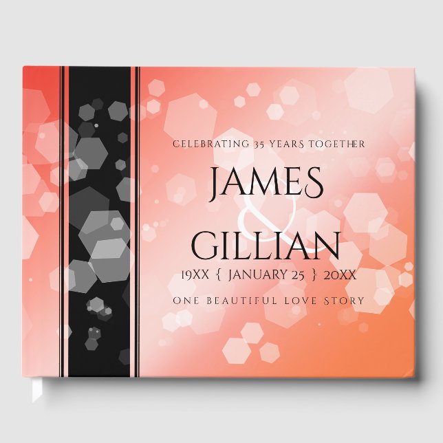 Elegant 35th Coral Wedding Anniversary Celebration Guest Book (Front)