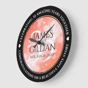 Elegant 35th Coral Wedding Anniversary Celebration Large Clock