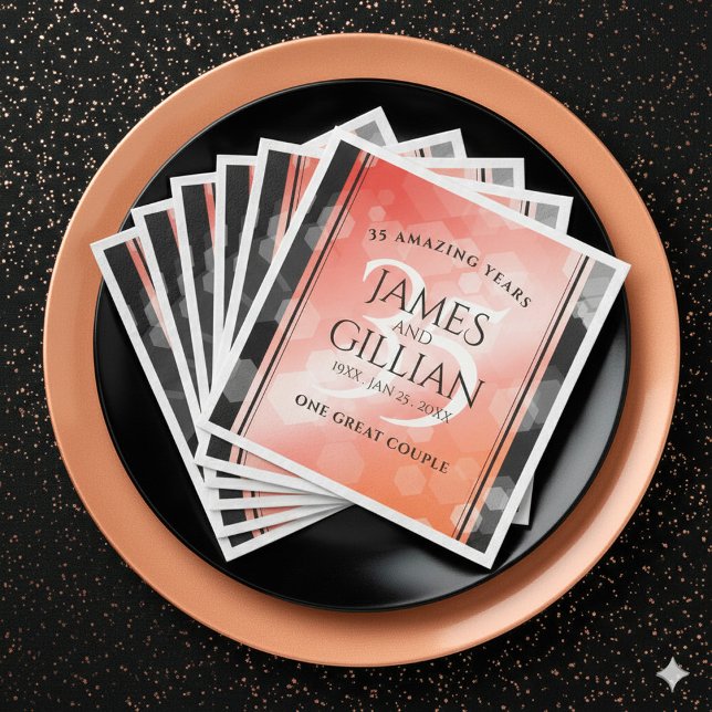 Elegant 35th Coral Wedding Anniversary Celebration Napkin (Elegant 35th Coral Wedding Anniversary Napkins Cover Photo)