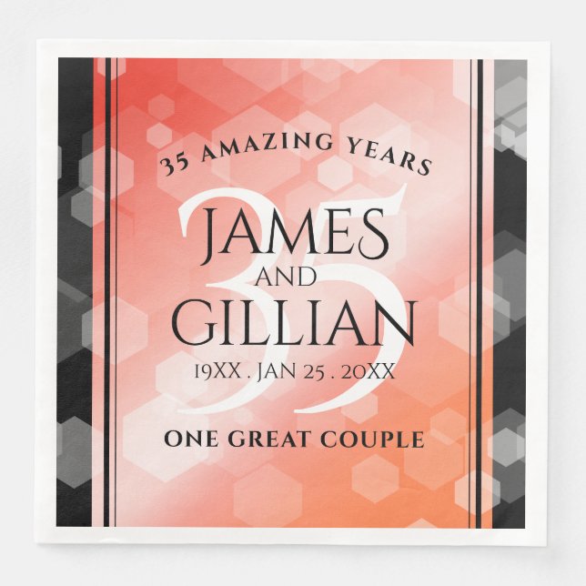 Elegant 35th Coral Wedding Anniversary Celebration Napkin (Front)