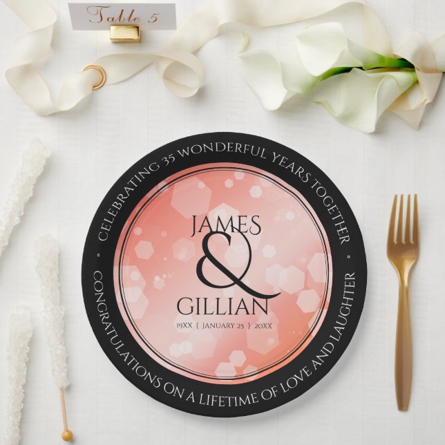 Elegant 35th Coral Wedding Anniversary Celebration Paper Plate (Wedding)