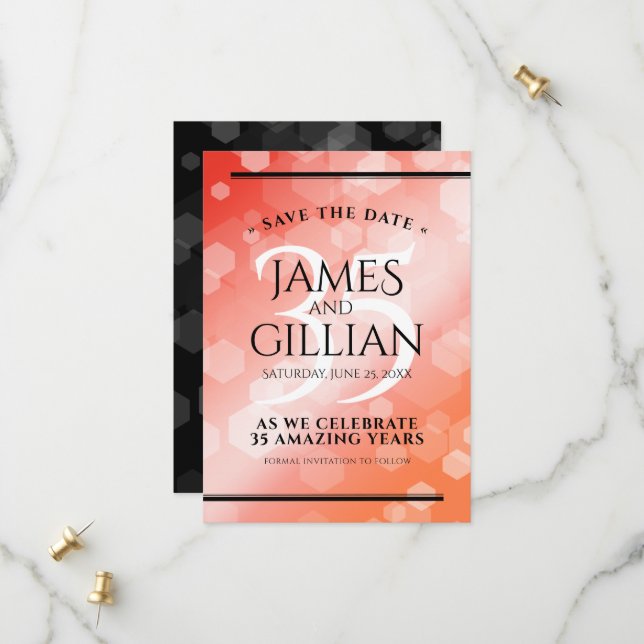 Elegant 35th Coral Wedding Anniversary Celebration Save The Date (Front/Back In Situ)