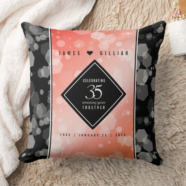 Elegant 35th Coral Wedding Anniversary Celebration Throw Pillow (Blanket)