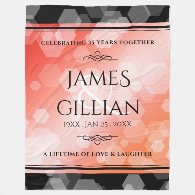 Elegant 35th Coral Wedding Anniversary Fleece Blan (Front)