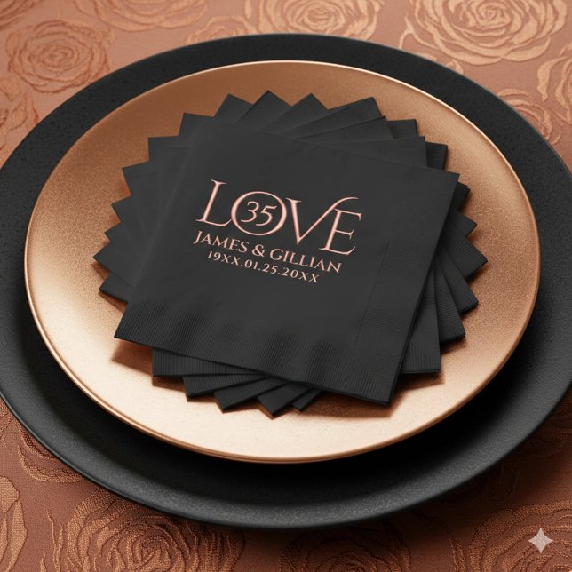 Elegant 35th Coral Wedding Anniversary Years (Elegant 35th Coral Wedding Anniversary Foil-Stamped Napkins Cover Photo)